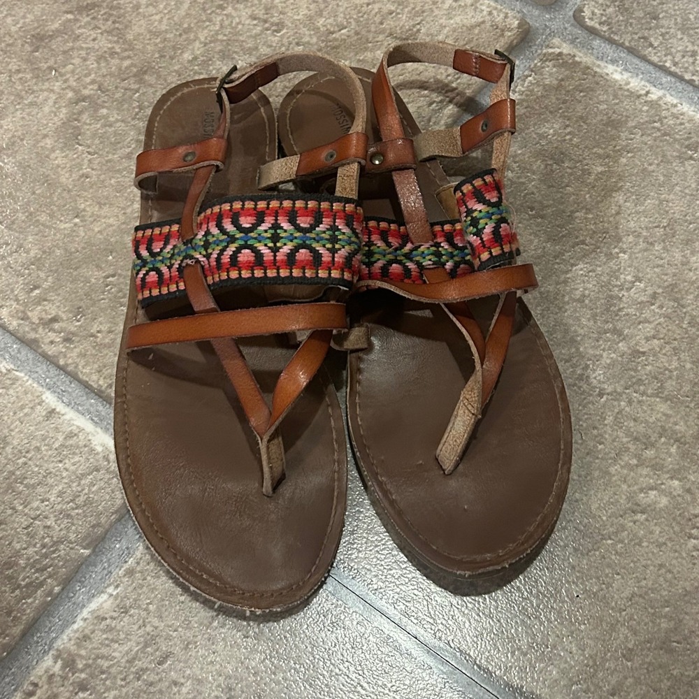 Mossimo Supply Co Womens Brown Strappy Embroidered Boho Gladiator Sandals Size 9